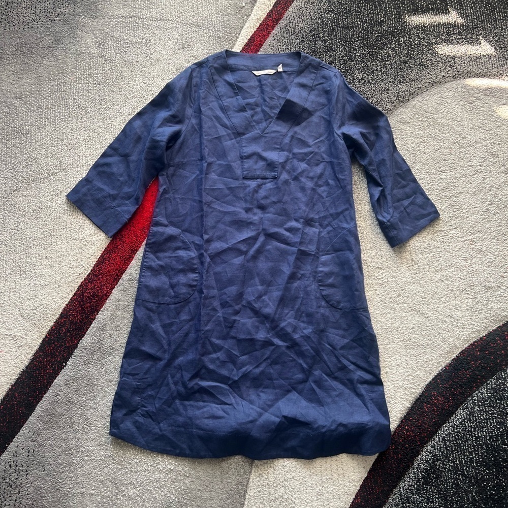 Soft Surroundings Navy Linen V Neck Tunic Dress